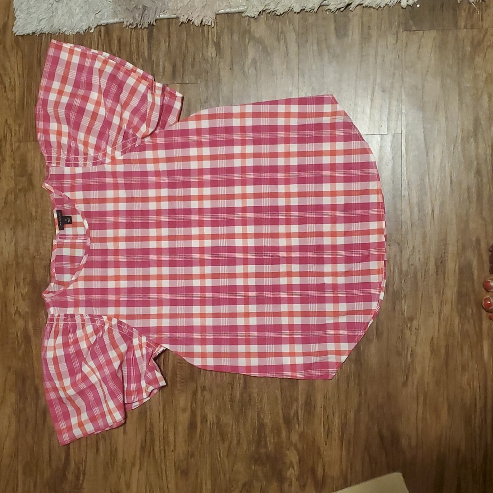 Ann Taylor Pink Gingham Plaid Blouse Xs